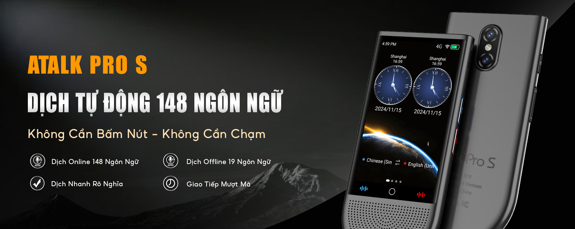 ATalk Pro S - Máy Phiên Dịch Cao Cấp - Dịch Tự Động 148 Ngôn Ngữ Không Cần Chạm