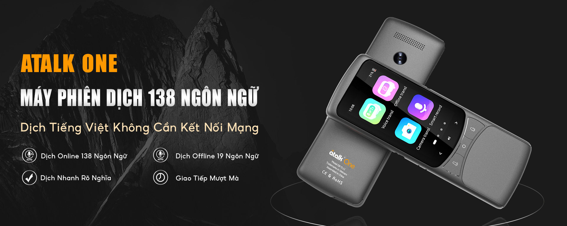 Máy Phiên Dịch Cầm Tay 138 Ngôn Ngữ ATalk One