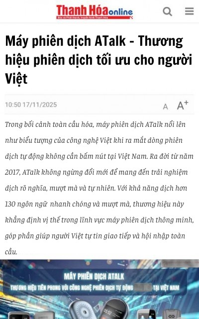 Máy Phiên Dịch ATalk - Thương Hiệu Phiên Dịch Tối Ưu Cho Người Dùng Việt Nam