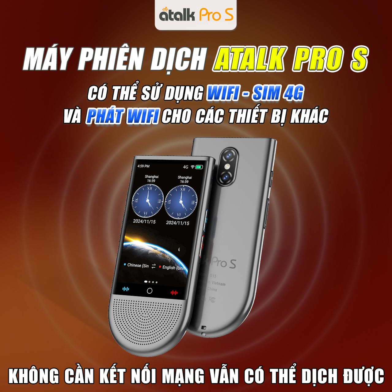 ATalk Pro S Hỗ Trợ Phiên Dịch Tiếng Việt Không Cần Kết Nối Mạng