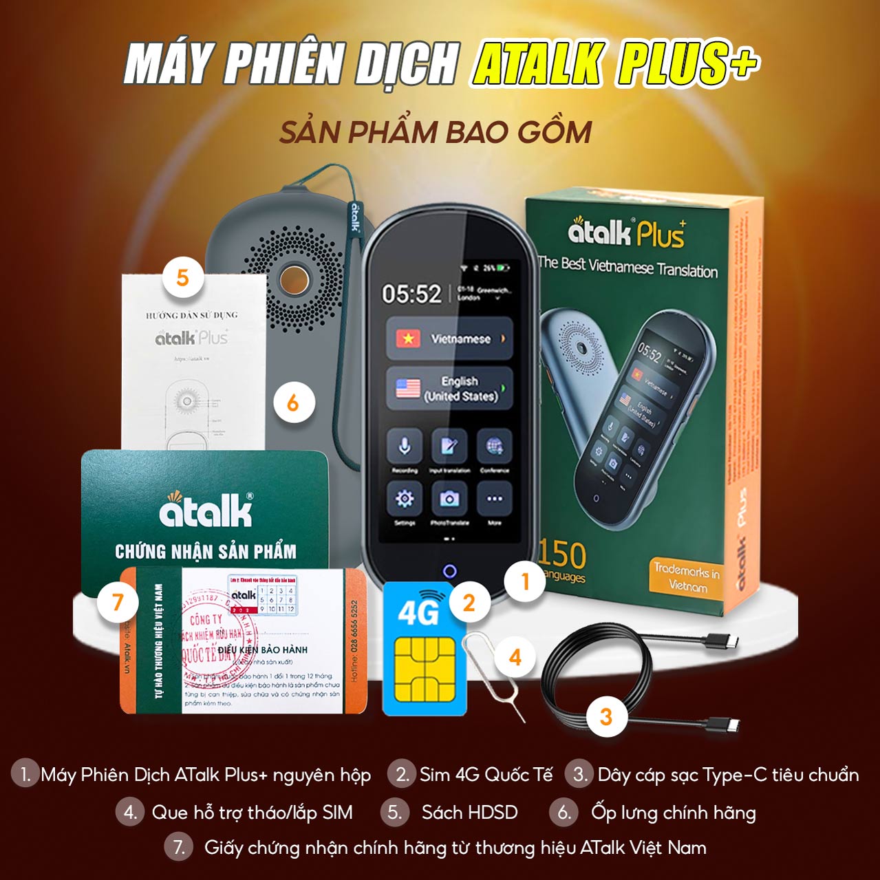 Bộ Sản Phẩm Đi Kèm Khi Sở Hữu Máy Dịch ATalk Plus+