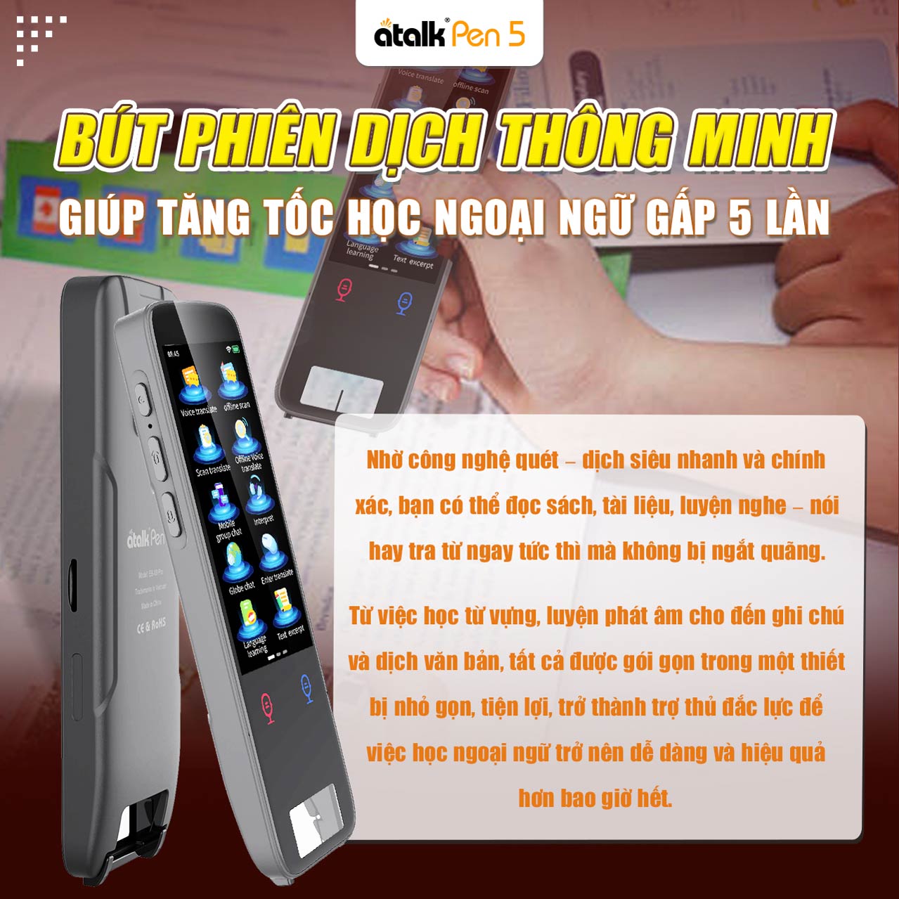 Bút ATalk Pen 5 Giúp Tăng Tốc Học Ngoại Ngữ Gấp 5 Lần