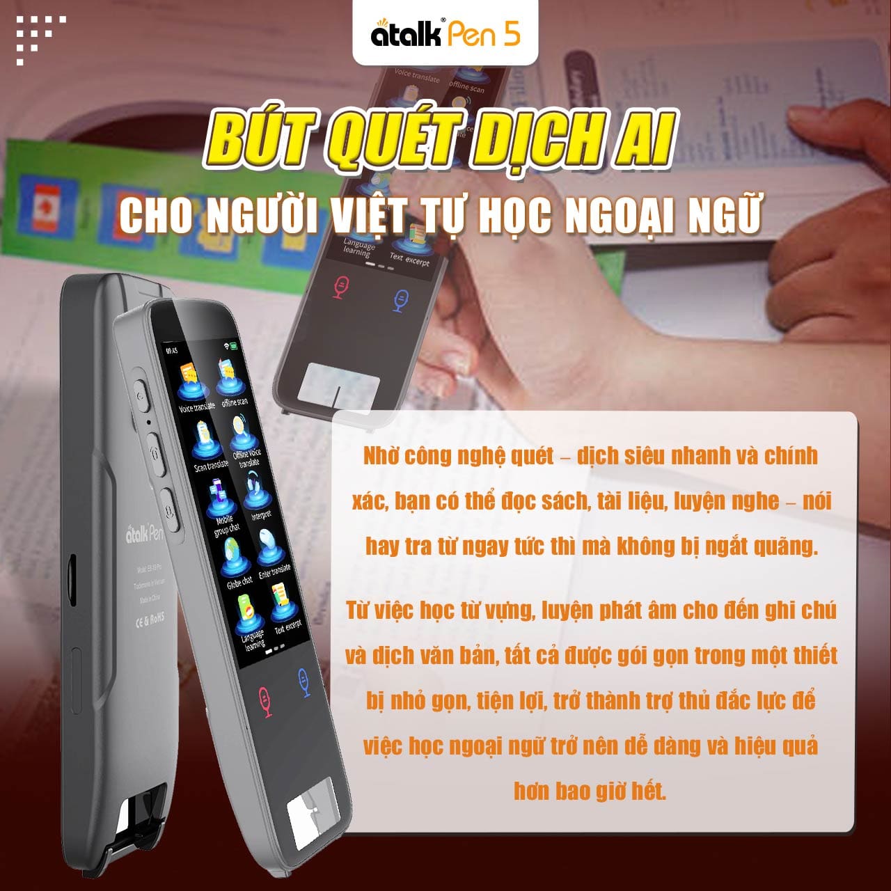 Bút ATalk Pen 5 Hỗ Trợ Người Việt Tự Học Ngoại Ngữ