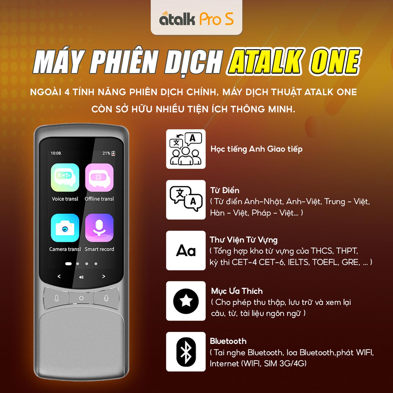 Các Tính Năng Bổ Trợ Được Tích Hợp Trên Thiết Bị Dịch Thuật ATalk One